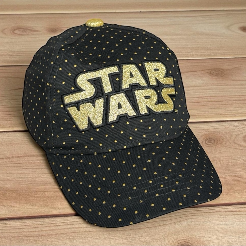 Star Wars Black & Gold Polka Dot Glitter Logo Youth Adjustable Strapback Hat Cap